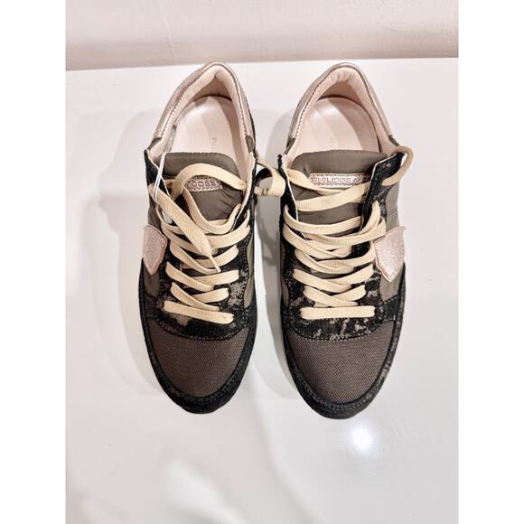Philippe Model Paris Low Top Sneakers Shoes Metallic Olive Black Unisex EU 36 - Picture 1 of 7